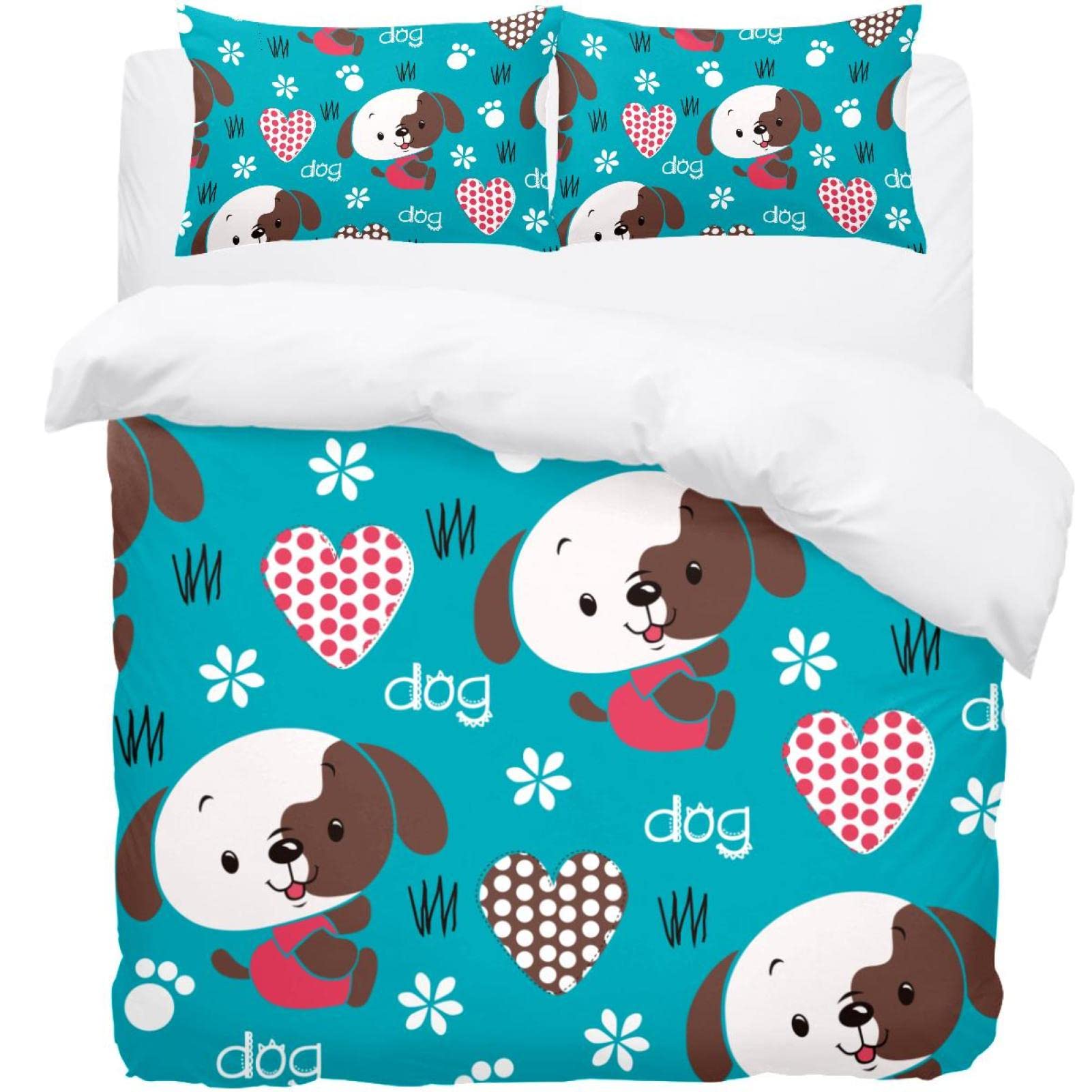 Parure de lit motif chien et cœur Supersoft avec sa housse de couette