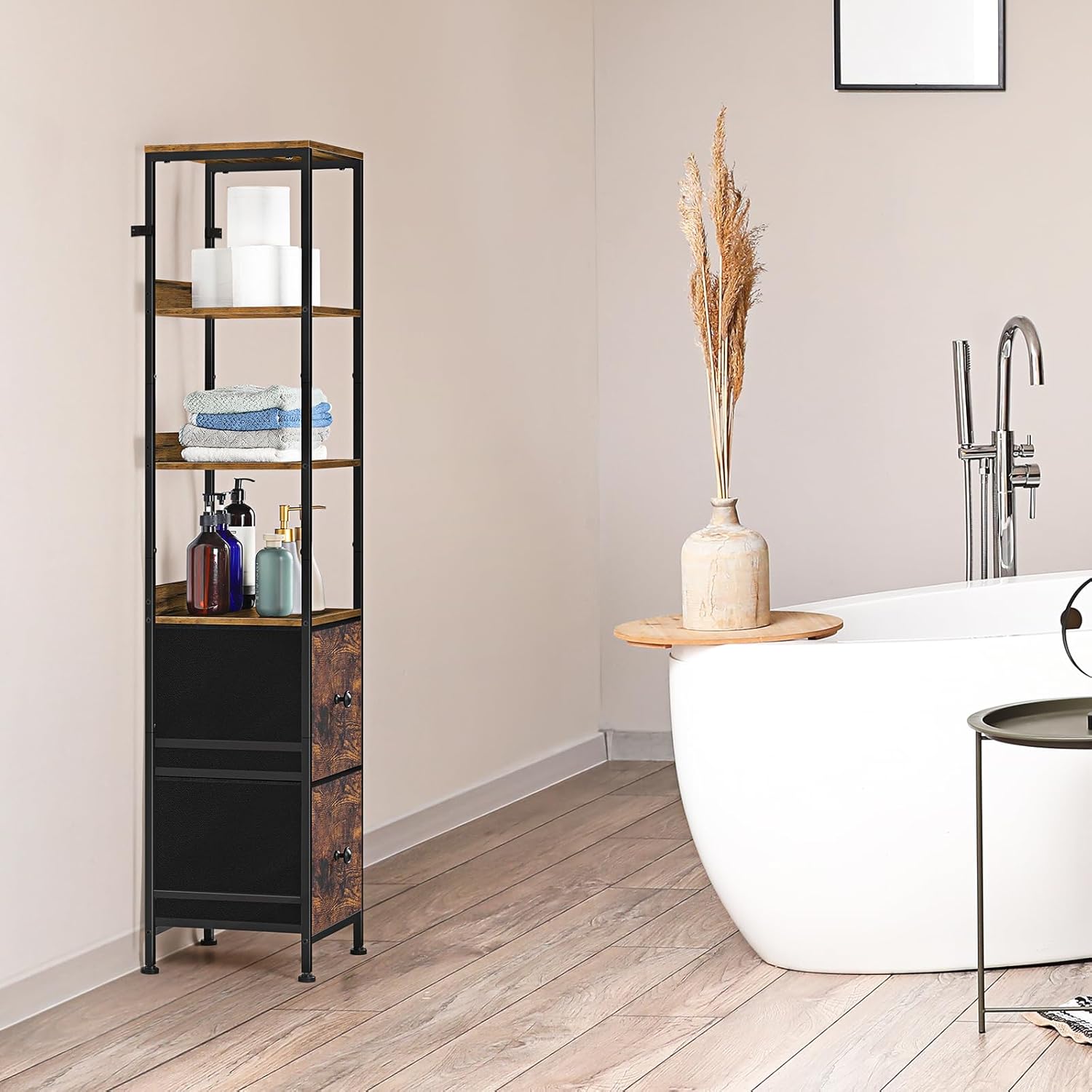 Tall Bathroom Cabinet, Narrow Storage Cabinet with Drawers Tall Slim Floor Cabinet, Bathroom Organizers and Storage for Small Space, Living Room and Bedroom, Brown