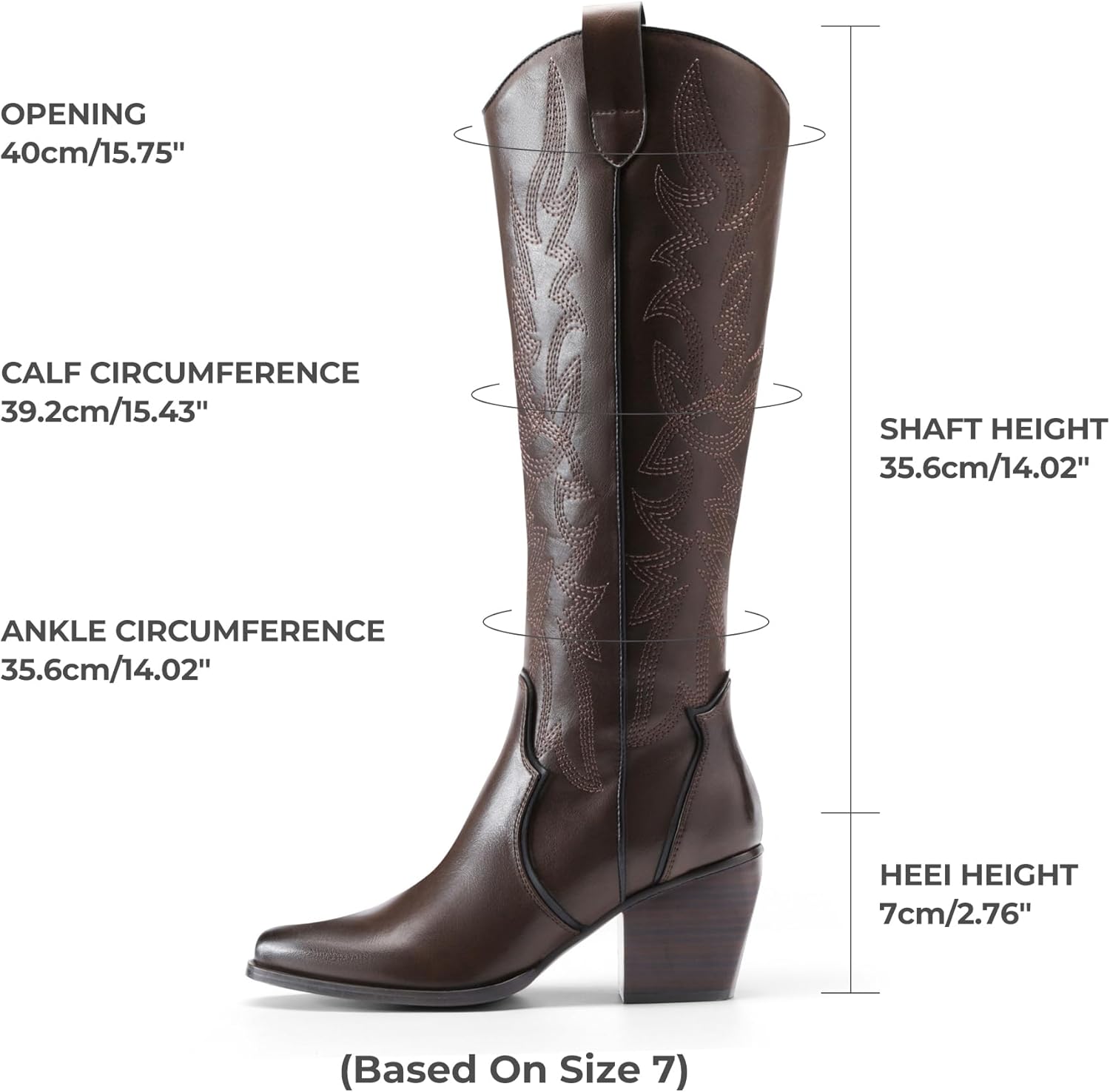 DREAM PAIRS Womens Cowboy Boots Wide Calf Comfortable Pull On Zipper Chunky Heel Pointed Toe Embroidered Western Cowgirl Knee High Boots Ladies Retro Tall Boot - Image 4