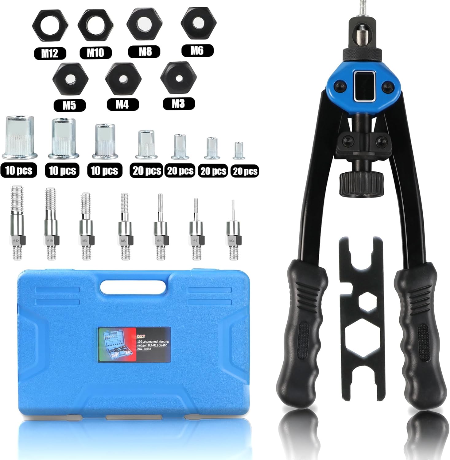 126pcs Rivet Nut Tool Kit Compatible with Astro 1442 1450, 13″ Rivet Gun Kit with 7 Metric Mandrels, Nutsert Tool Kit, 110pcs Rivnut Tool with BMC Case