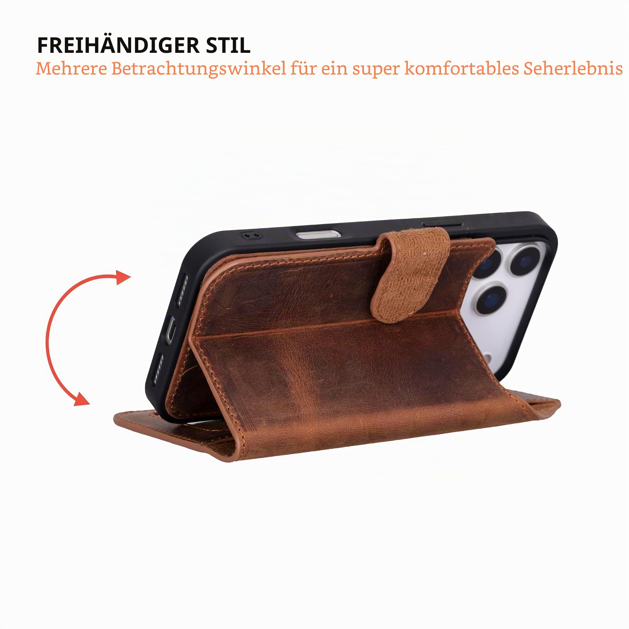 Solo Pelle Lederhülle kompatibel für iPhone 17 Pro Max in 6.9 Zoll abnehmbare Hülle (2in1) inkl. Kartenfächer geeignet für MagSafe Zubehör (Vintage Braun)
