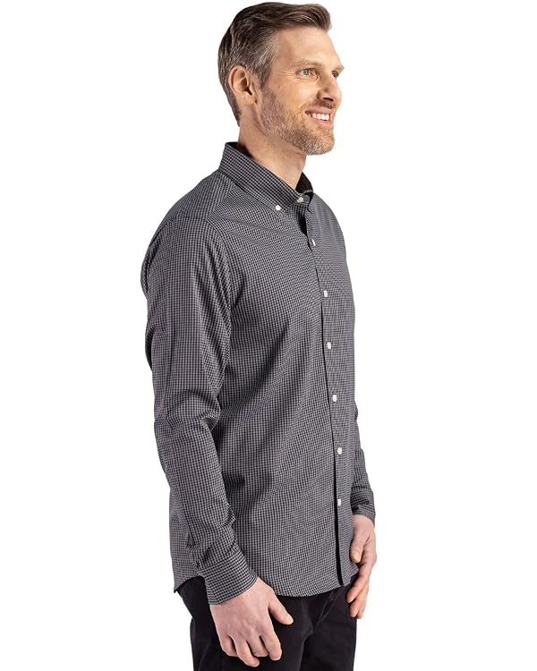 Cutter & Buck Skyline Epic Confidence Recycled Gingham Mens Big & Tall Long Sleeve Dress Shirt, Black/White, XLT by Cutter & Buck - Used condition - Image 3