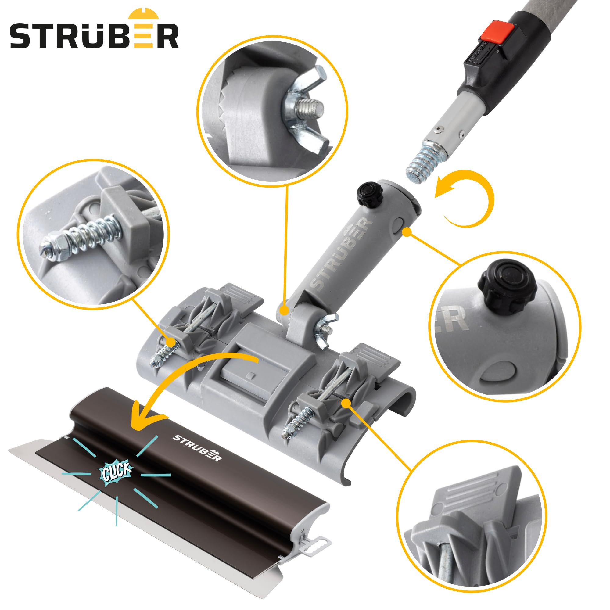 STRÜBER Flächenspachtel Set im Koffer - 3 x Flächenspachtel (400mm, 600mm, 800mm) - Aluminium Teleskopstange - Stielaufnahme - Rollspachtel - Werkzeugkoffer – 7-tlg. SET - Made in EU