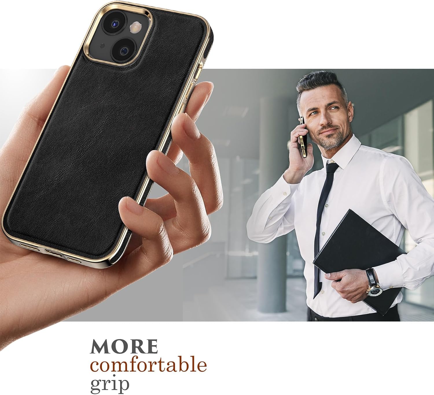 LOHASIC PU Leather Case for iPhone 14, Stronger Magnet Compatible with Mag-Safe, Fit for Mag Car Mount, Luxury Elegant Vintage Phone Cover for Men Women, 6.1 Inch, 5G, 2022 - Black Gold