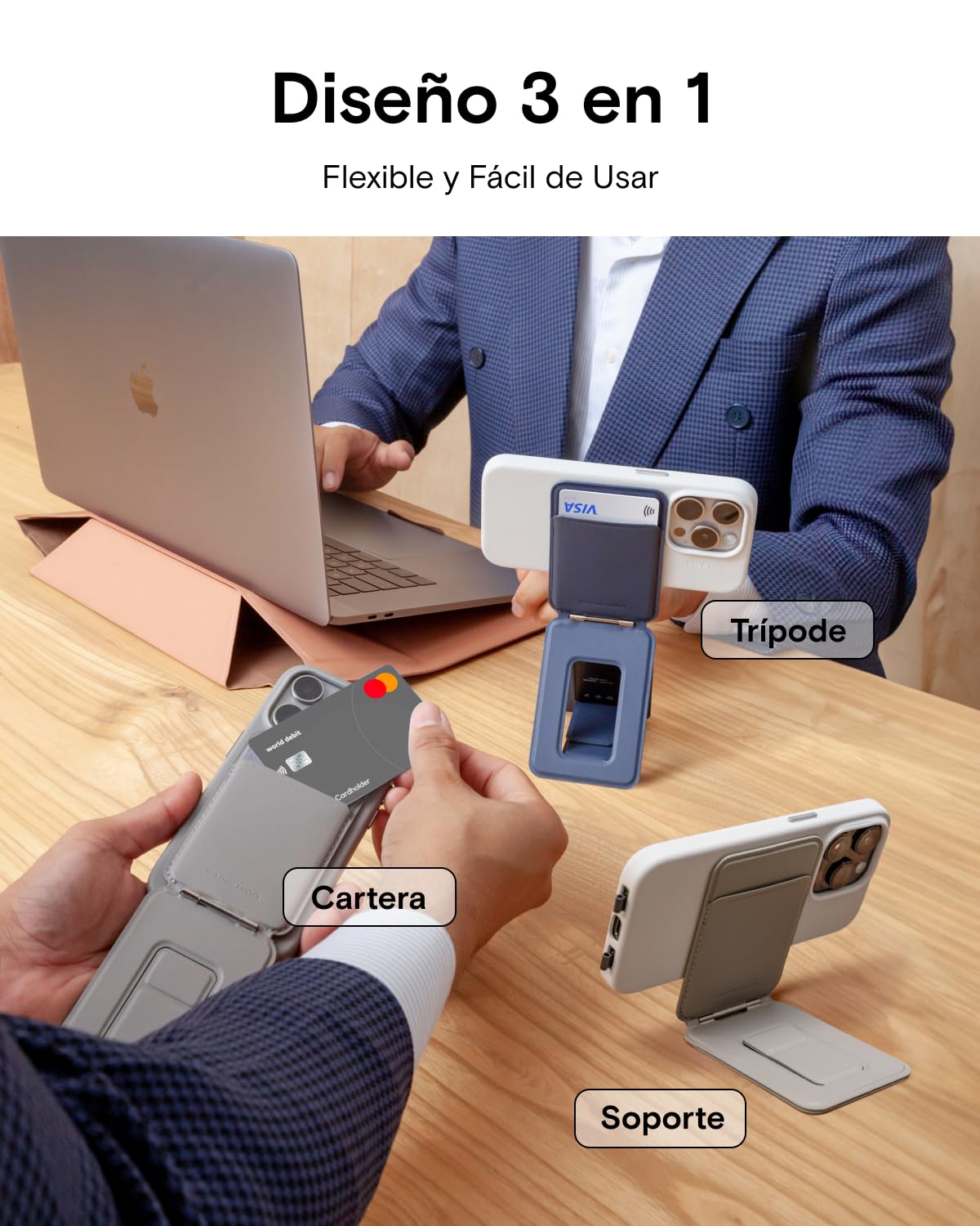 MOFT Tarjetero y Trípode Móvil, Trípode Smartphone Soporte Teléfono Compatible con Magsafe, MOVAS Tarjetero Plegable para Teléfono con Fuerte Magnetismo (Negro Azabache)