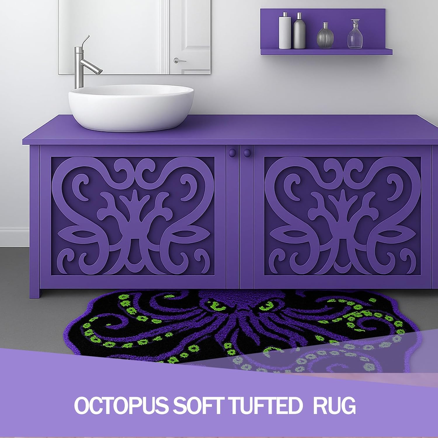 Cool Purple Octopus Bathroom Rug, Soft Plush Gothic Animal Tufted Bath Mat, Non-Slip & Machine Washable, Absorbent Quick Dry Floor Door Mat Home Decor for Shower, Tub and Sink, 23.6"x35.4"