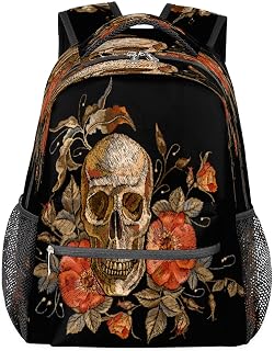 Mochilas escolares de caveira de açúcar para meninas, estudantes, resistente à água, bolsa escolar de viagem de folha de caveira para mulheres/homens, mochilas universitárias, Multi, Medium