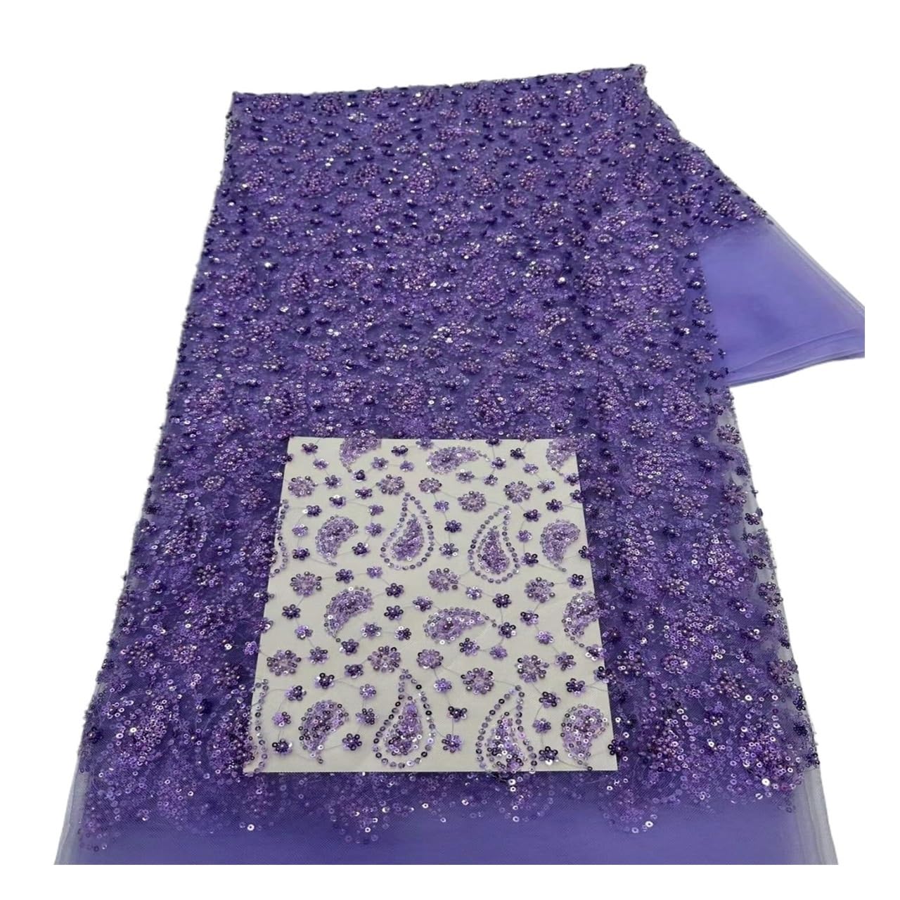 Tkanina z koralikami Paisley Mesh Cekinowy haft 5 jardów | Haftowana siatka, cekinowa koronka, materiał na suknię ślubną couture(Blue)