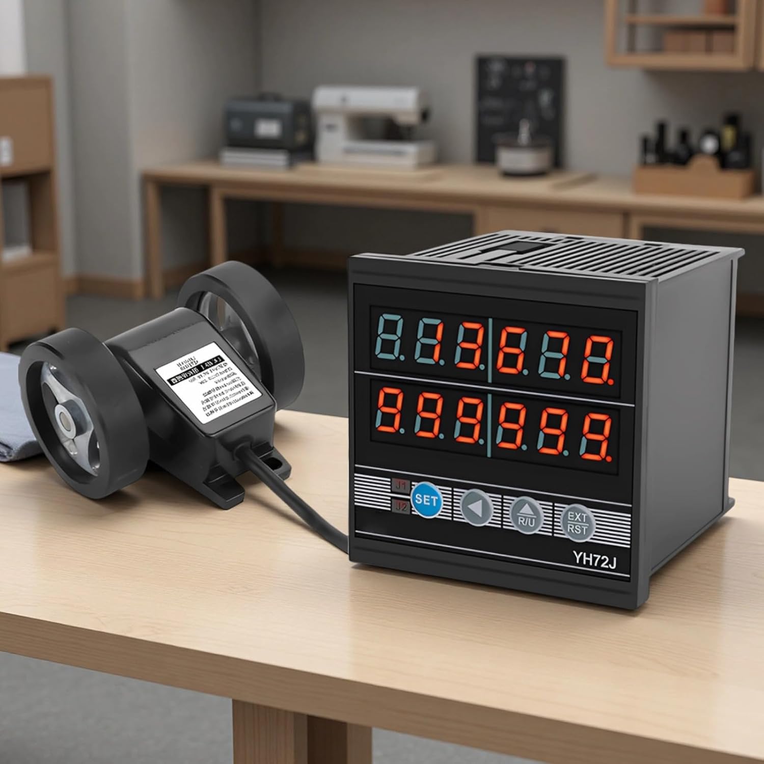 Double Wheel Digital Length Counter with 2 Meters Cable, Encoder Control, 3 Modes, High Accuracy Display for Boards, Fabric, Plates
