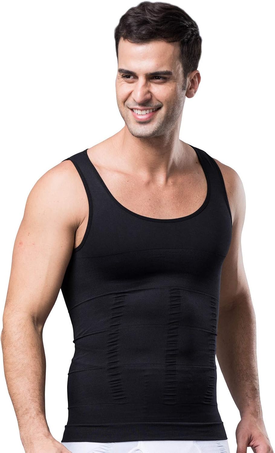 SLIMBELLE Bodyshaper voor heren, afslankend vest, T-shirt, elastisch, slank, shapewear, compressie-onderhemden, buikcontrole, tailletrainer, Wit Wit, 3XL