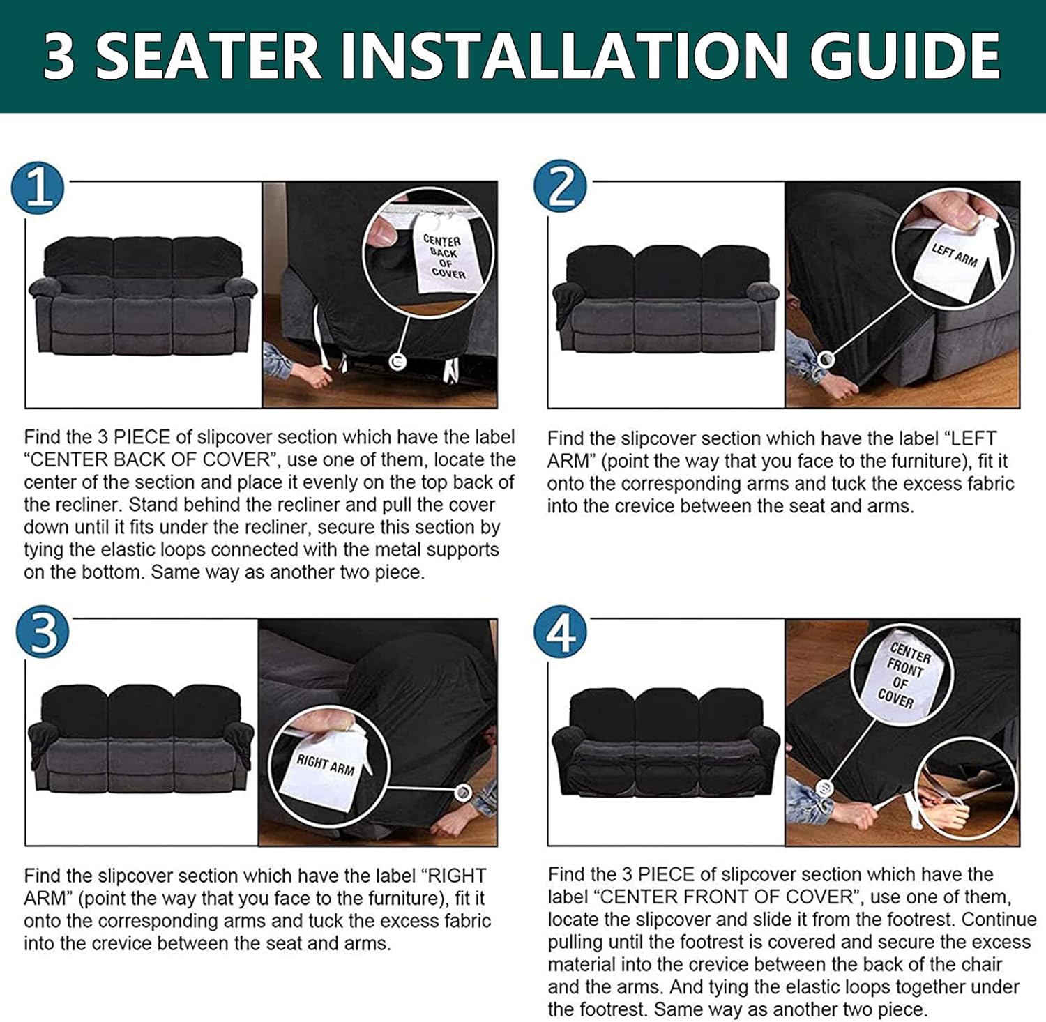 Stretch Recliner Sofa Covers for 3 Seater, 8 Pieces Recliner Sofa Slipcovers Armchair Covers Couch Furniture Protector (Sand,3 Seater)