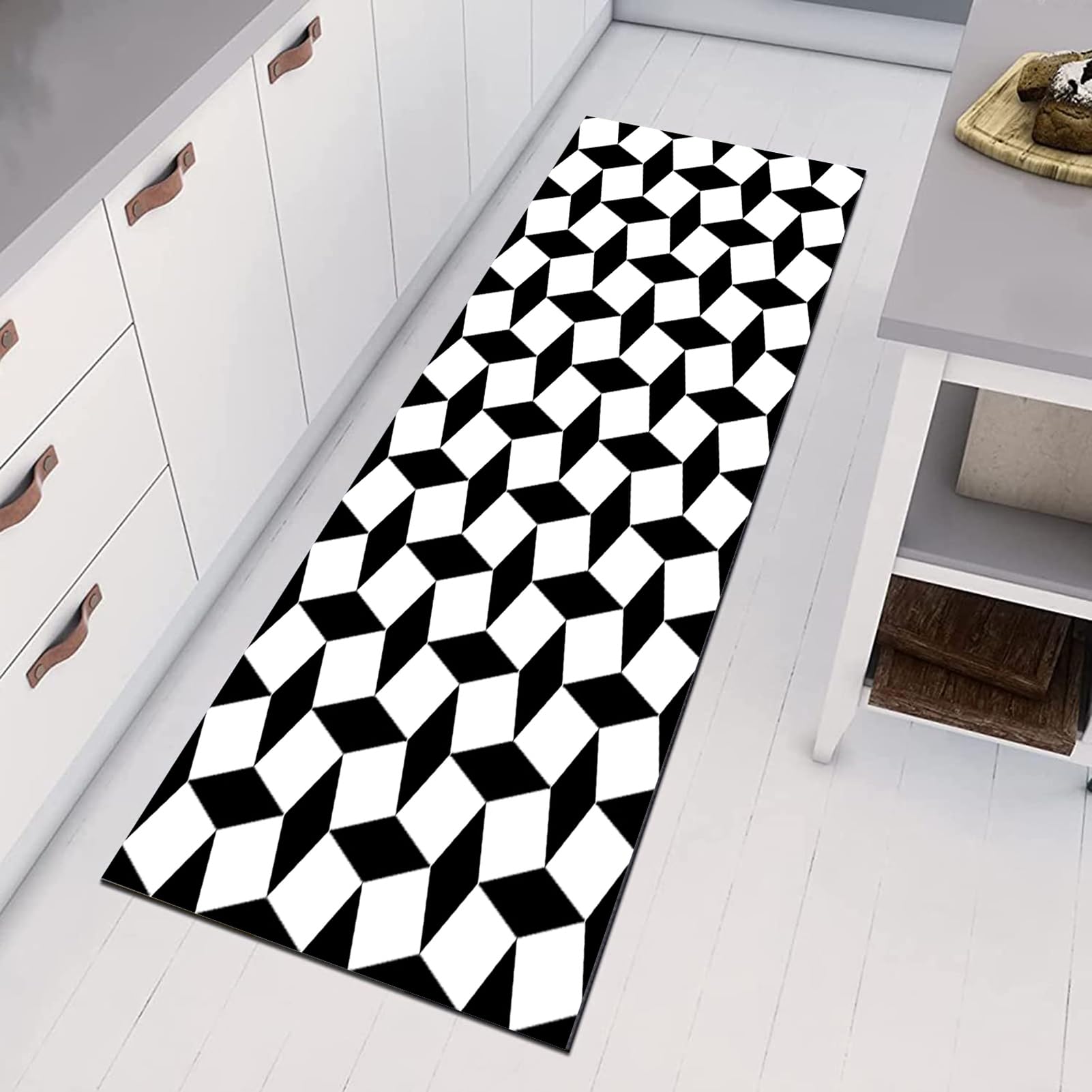 Bianco e Nero Tappeto da Cucina 3 Metri Antiscivolo, Moderno Tappeto Passatoia Lavabile Tappeti Runner per Corridoio Lungo Tappeto per Cucina, Entrata, Ingresso, Soggiorno,40X300CM