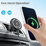 OHLPRO MagSafe Chargeur de montage de voiture iPhone Chargeur de voiture sans fil, coller sur le support de téléphone magnétique de tableau de bord pour iPhone 17 Pro Plus Max 16 15 14 13 12 Series, 15W Chargement rapide, coque en aluminium