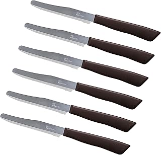 Tredoni 6 kitchen Knives - 4.3"/11cm Italian Stainless Steel Serrated Vegetable/Steak/Table Knife Cutlery, Rounded Tip (Brown)
