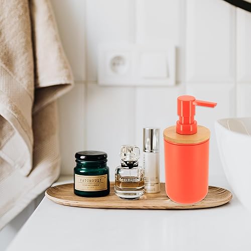 Miniatura 7 de Dispensador de jabón y loción naranja Padang con tapa de bambú  10 fl oz  Perfecto para encimeras de cocina y baño