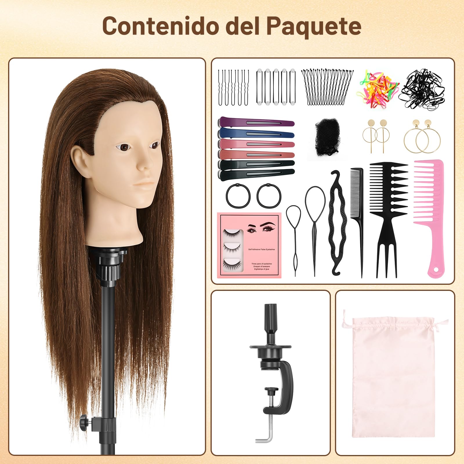 TwoWin 24 inch Cabeza Peluquería, 80% Cabello Humano, 60 cm Cabeza Maniquí