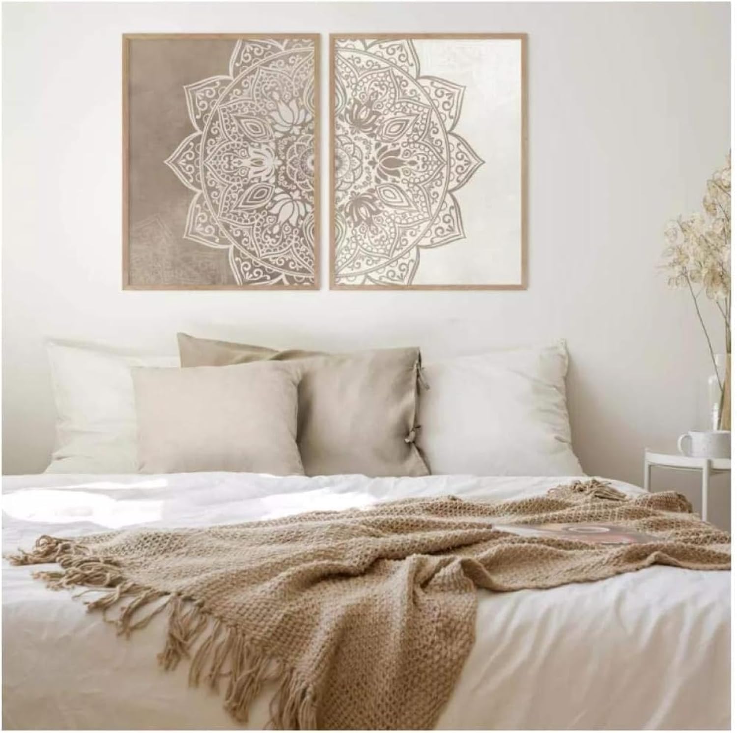 BPA® Original Taupe Mandala Wall Art Posters Print Boho Neutral Color Canvas Painting Living Room Bedroom Nordic Decor Home Art (50X70Cmx2Pcs) No Frame