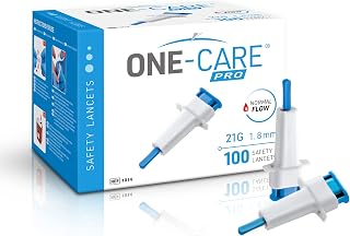 ONE-CARE PRO Safety Lancets, Top Push Button Activated, 21G x 1.8mm, 100/bx, Sterile, Gentle & Convenient Sampling