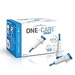 ONE-CARE PRO Safety Lancets, Top Push Button Activated, 21G x 1.8mm, 100/bx, Sterile, Gentle & Convenient Sampling