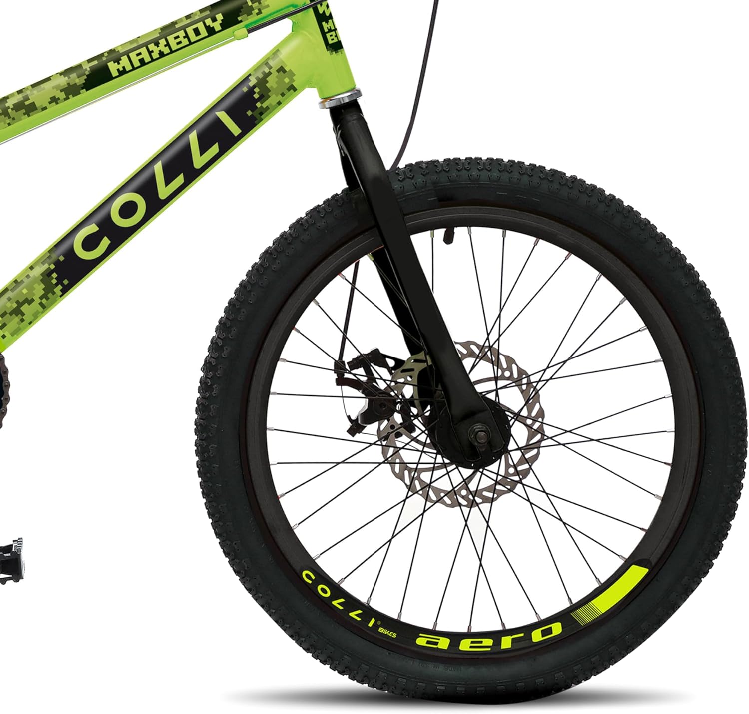 Imagem lateral da bicicleta com fundo branco, destacando a bicicleta.