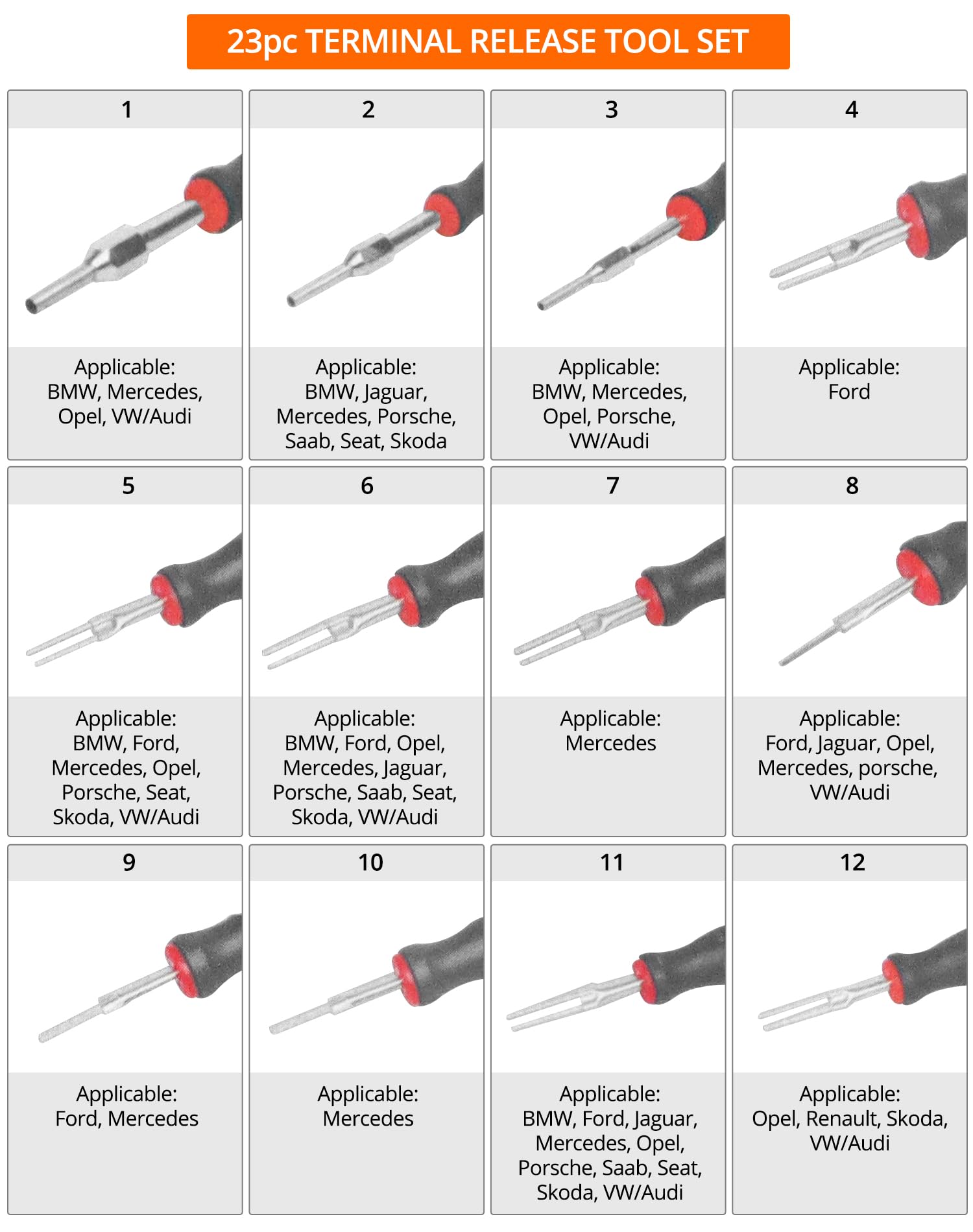 QWORK® 23 Pièces Outils de Retrait de Terminal, Ensemble d'Outils de Démontage de Connecteurs pour Applications Automobiles, avec Étui de Transport