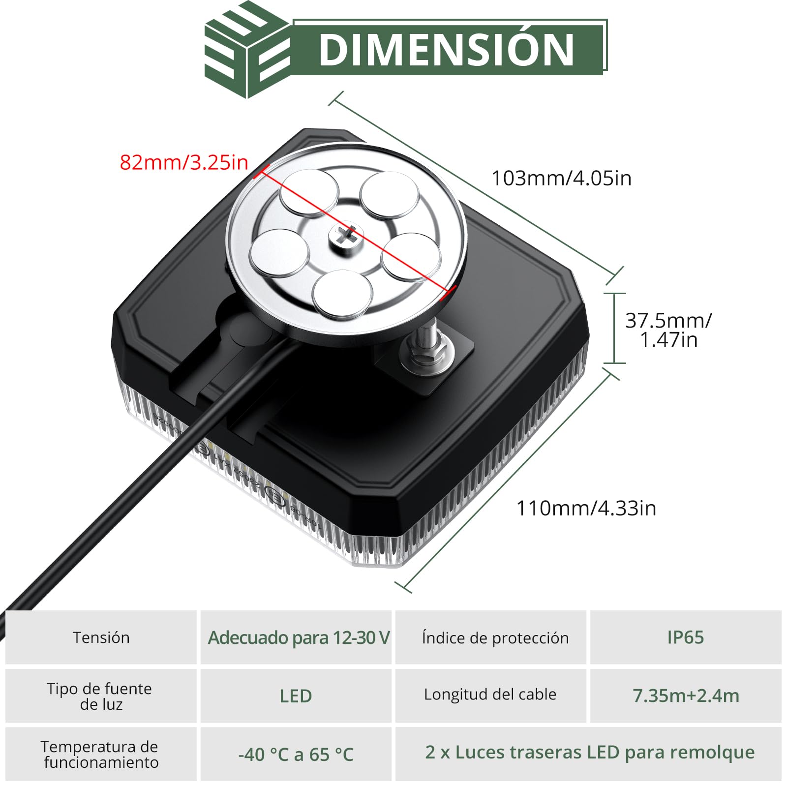 EYPINS 2×Luces Traseras para Remolque con Conexión Magnética 40 LED y 7 Pines,12-30V Pilotos Traseros IP65 con Cable 7.35m+2.4m,Luz de Posición Freno Intermitente y Reflector para Turismos Camiones