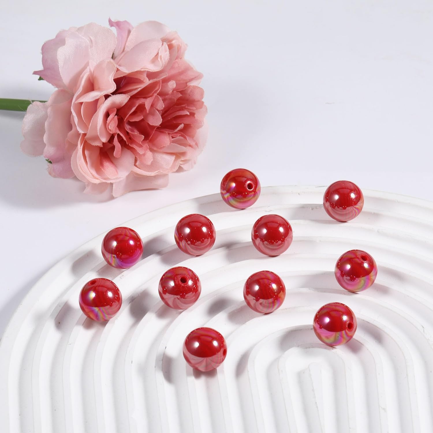 120Pcs 16MM Acrylic Beads for Jewelry Making,AB Color Acrylic Beads Red Round Bead for DIY Bracelets Necklace Keychain Mobile Phone Chain (AB Red, 16MM) - Image 5