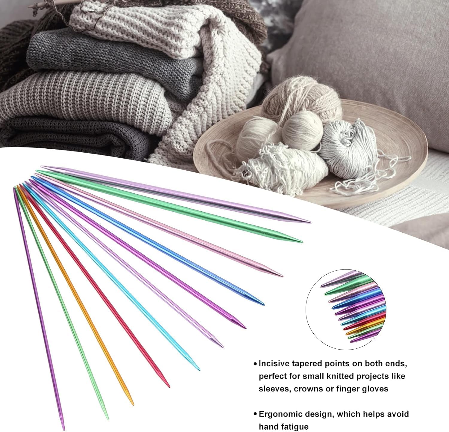 Knitting Needles Set Single Pointed Set, Aluminum Accessories, Colored Ultra Light Accessories, Various Sizes Available Supplies for Household DIY Crochet (55 Pcs (2.5mm to 6.0mm))