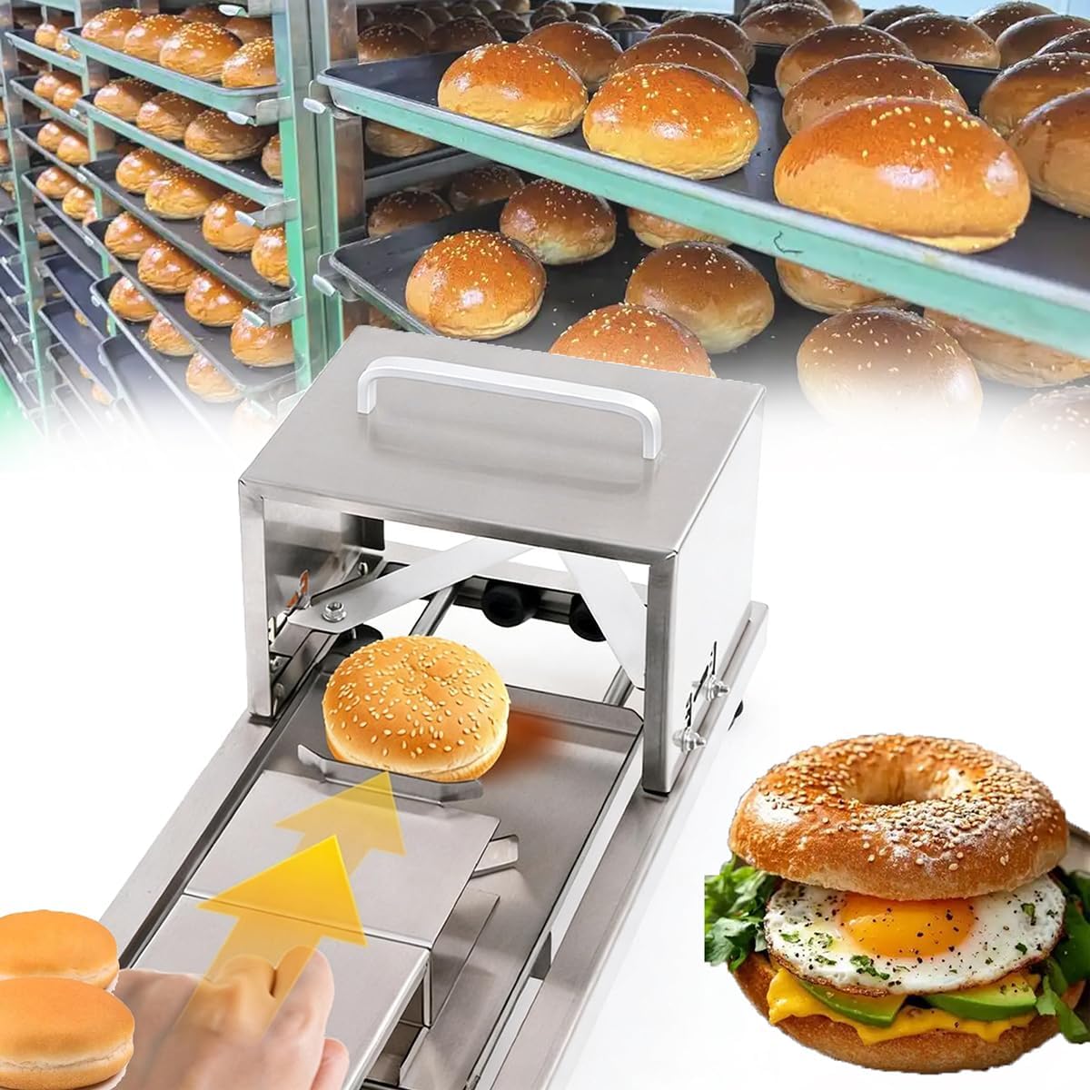 Commercial Bread Cutter Slicer,Manual Hamburger Bun Cutter, biscuit cutter, Push-pull type rapid bagel guillotine, With 4 Cutting Height Available for large bagels