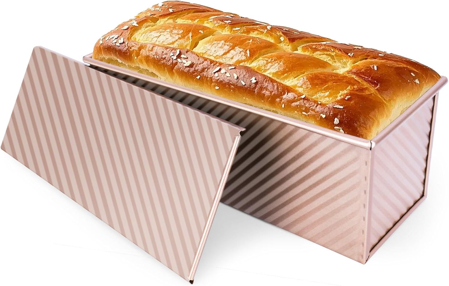 Pullman Loaf Pan with Lid 13x4, Large Bread Pan for Homemade Sandwich with Cover, 2.2lb Long Bread Loaf Tin for Sourdough, Nonstick & Easy Clean (Gold)