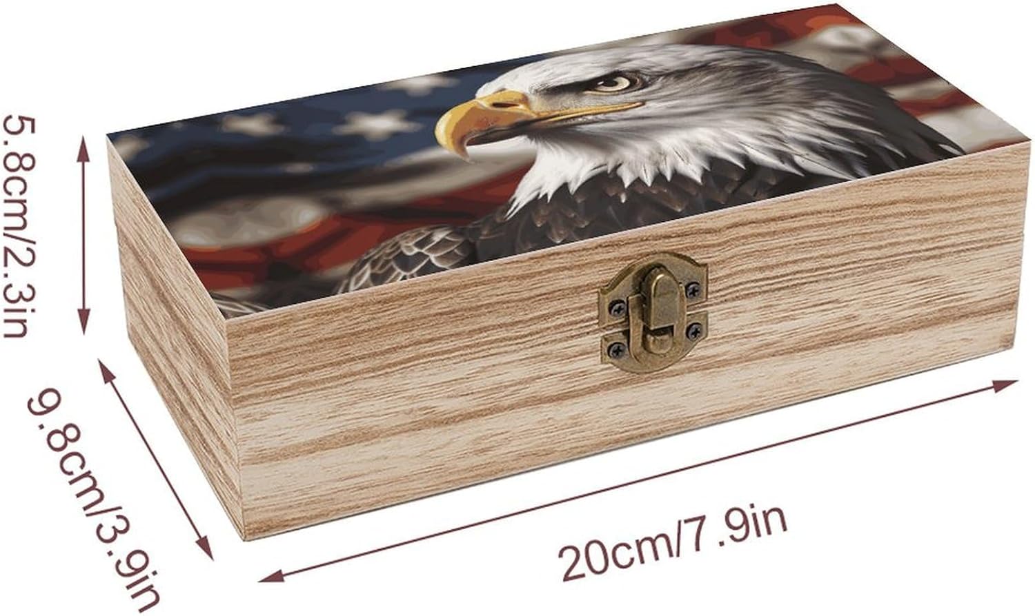 Bald Eagle US Flag Wooden Keepsake Box with Lids Wood Storage Box with A Hinged Lid Decorative Boxes Table Large Rectangular Organizer Container for Jewelry Photos Craft image 2