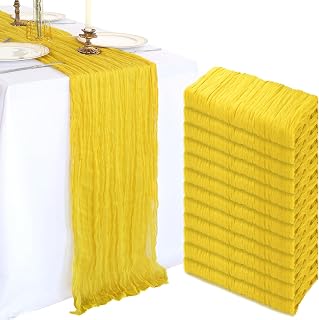 12 Pack 10FT Lemon Yellow Cheesecloth Table Runner 120 Inch Long Gauze Rustic Boho Cheese Cloth Table Runner Sheer Fabric for Wedding Party Birthday Bridal Baby Shower Centerpiece Home Decor