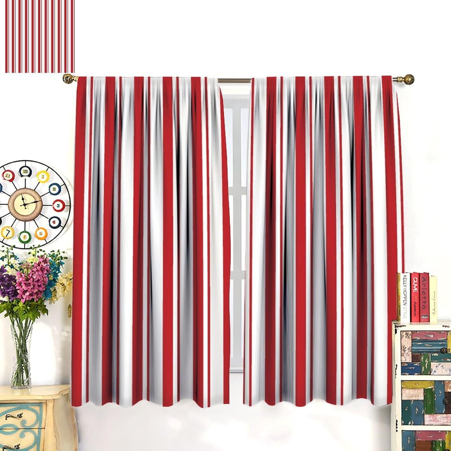 Fashions Highland Stripe Curtain Red and White Alternating Vertical Stripe IndoorOutdoor Artistic Rod Pocket Window Treatments for Bedroom Living Room Cafe Decor 84" W X 84" L