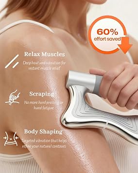 Muscle Scraper Tool, Heated Fascia Massage Tool with Vibration & Heating, Electric Body Contouring Device, 3 Modes LED Display, Rechargeable Wireless Gua Sha Massager for Full Body (Silver)