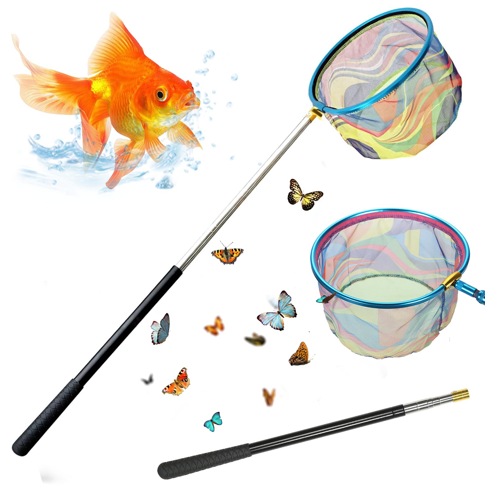 Red de Acero al Carbono Red de Pesca Cazamariposas, Redes Telescópicas Pesca Red Niños de 52 a 88 CM Adecuada para Atrapar Insectos, Pescar, Nadar en la Piscina, Actividades al Aire Libre, Etc