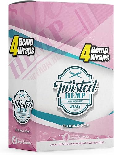Twisted Hemp Wraps - Expositor de papel de liar para cigarrillos naturales, 4 envolturas por manga, paquete de 15, 60 envolturas en total (plátano