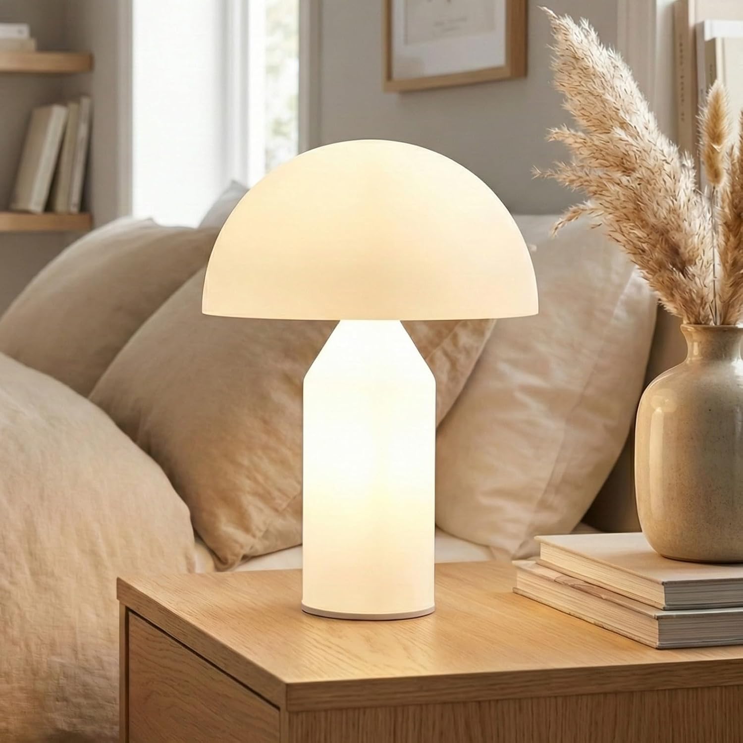Brightech Venus Glass - 14" Contemporary Table Lamp with Glass Shade and Body - Unique Mushroom Table Lamp - Dimmable LED Light Bulbs for Bedroom Reading, Great Décor for Living Rooms, Offices