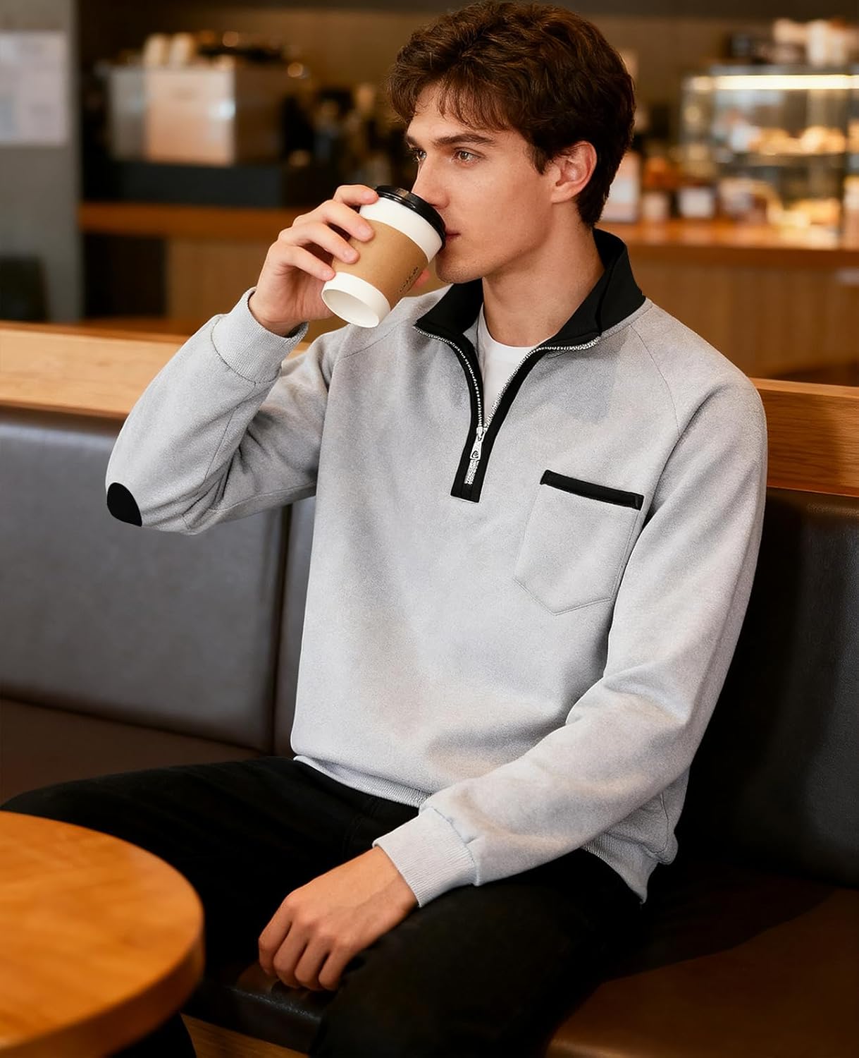 Mens Quarter Zip Pullover Sweatshirt Long Sleeve Casual Warm Fleece Stand Collar Sweatshirts for Men - Image 3