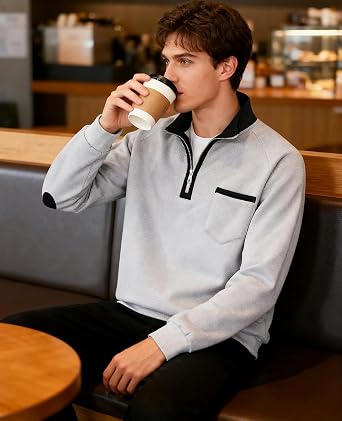 Wirltte Mens Quarter Zip Pullover Sweatshirt Long Sleeve Casual Warm Fleece Stand Collar Sweatshirts for Men