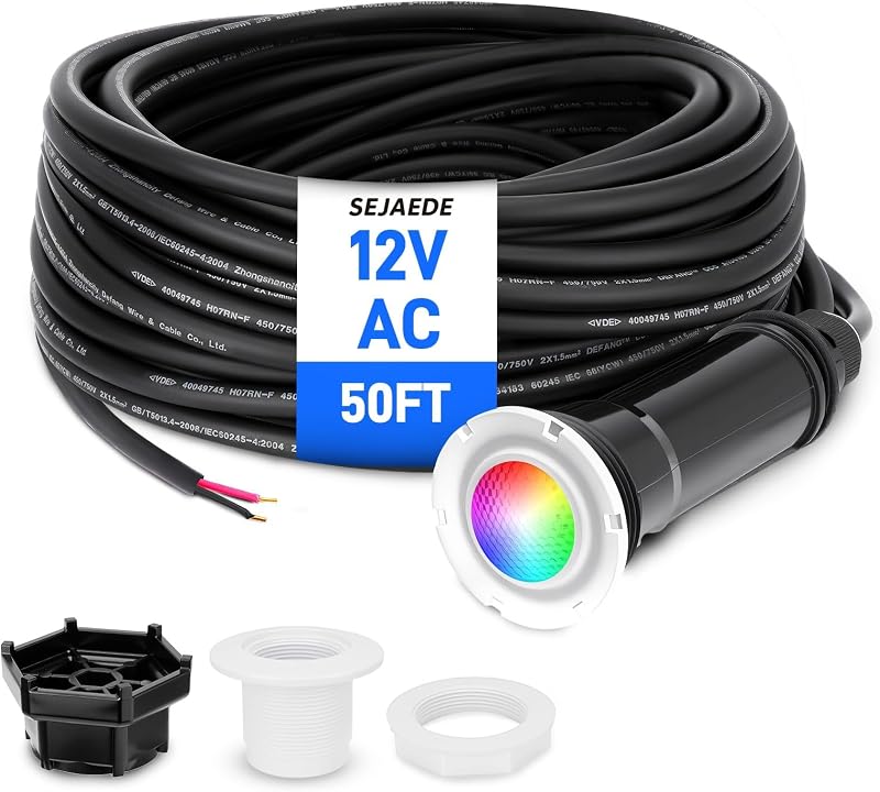 1.5 Inch LED Pool Light for Inground Pool Compatible with Pentair GloBrite, 12V AC RGB Color Changing Swimming Pool Lights Replacement, 50 Foot Cord, Super Bright, IP68 Waterproof