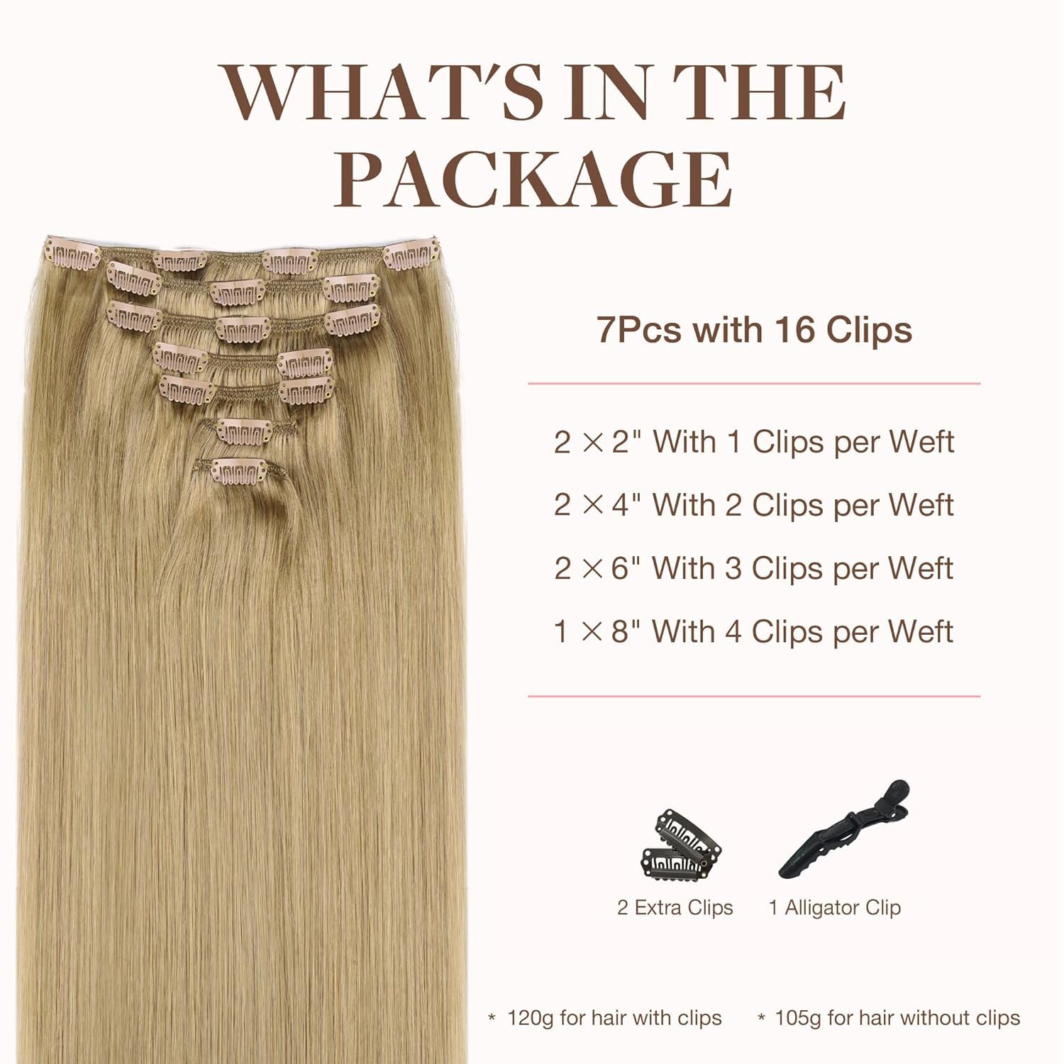 GOO GOO Clip in Hair Extensions Real Human Hair, Remy Human Hair Extensions Clip ins for Women, Natural Human Hair, 14inch 120g 7Pcs, 7 Bronde thumbnail