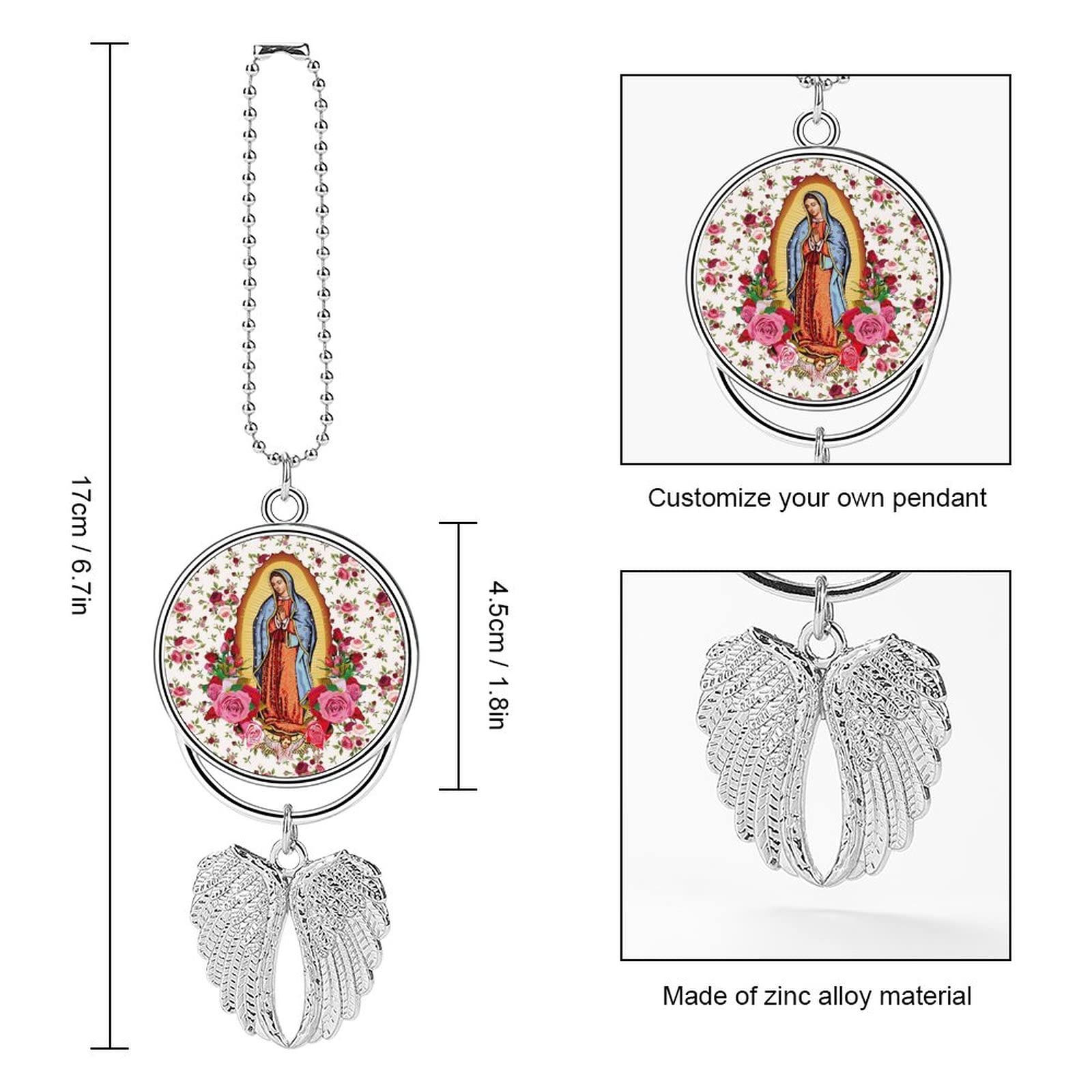 Puurbol virgen de guadalupe Car Charm Hanging Ornament Angel Rearview Mirror Accessories Virgin Mary Pink Rose