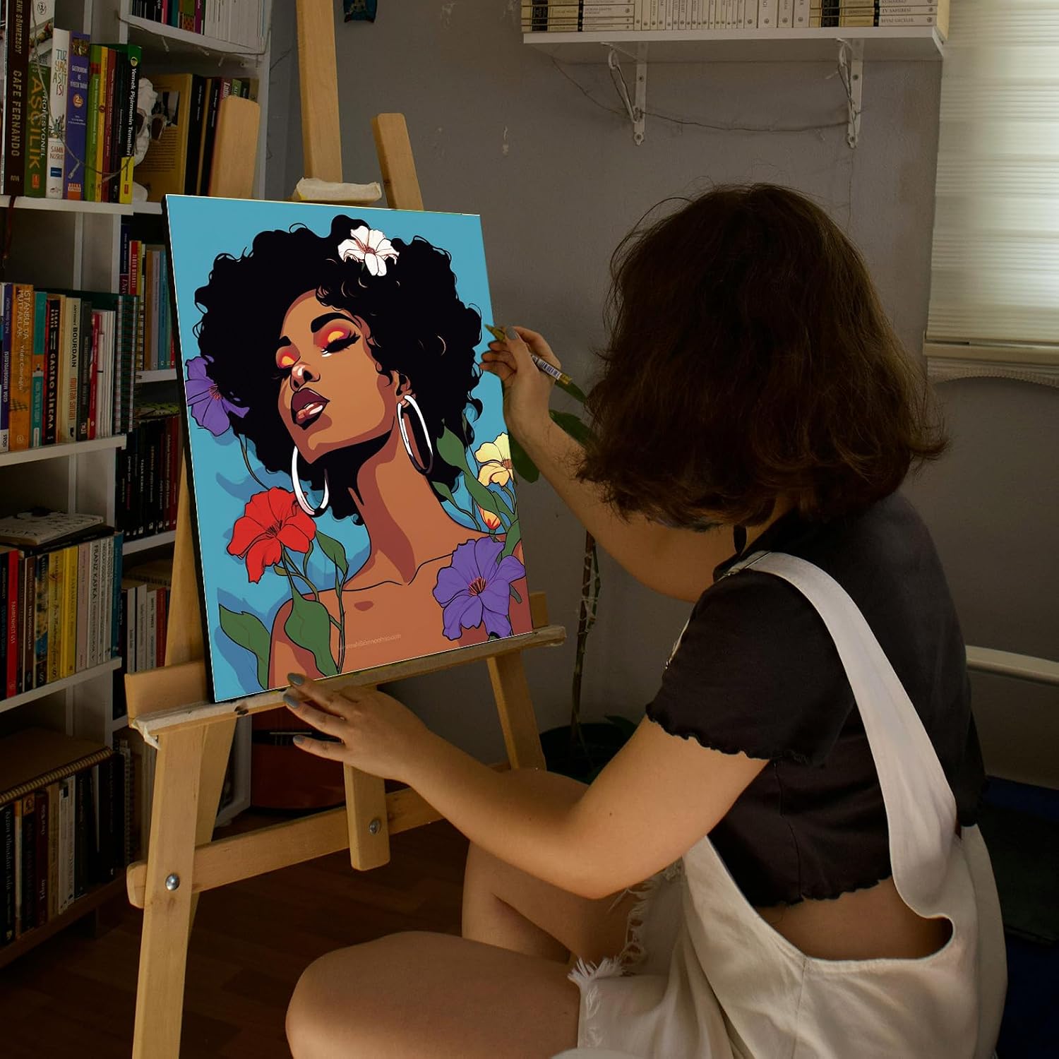 Sherr 24 Pcs Pre Drawn Canvas for Painting Adult Pre Printed Canvas Bulk Sip and Paint Kit Stretched Panels Paint Set for Theme Valentine Painting Night Party Favor(Afro Lady,8 x 10 Inch)