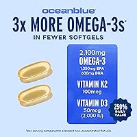 Vista 3 de Oceanblue Omega-3 2100 Profesional con Vitamina K2 y Vitamina D3-60 Unidades – Suplemento omega-3 de aceite de pescado sin eructos de Triple