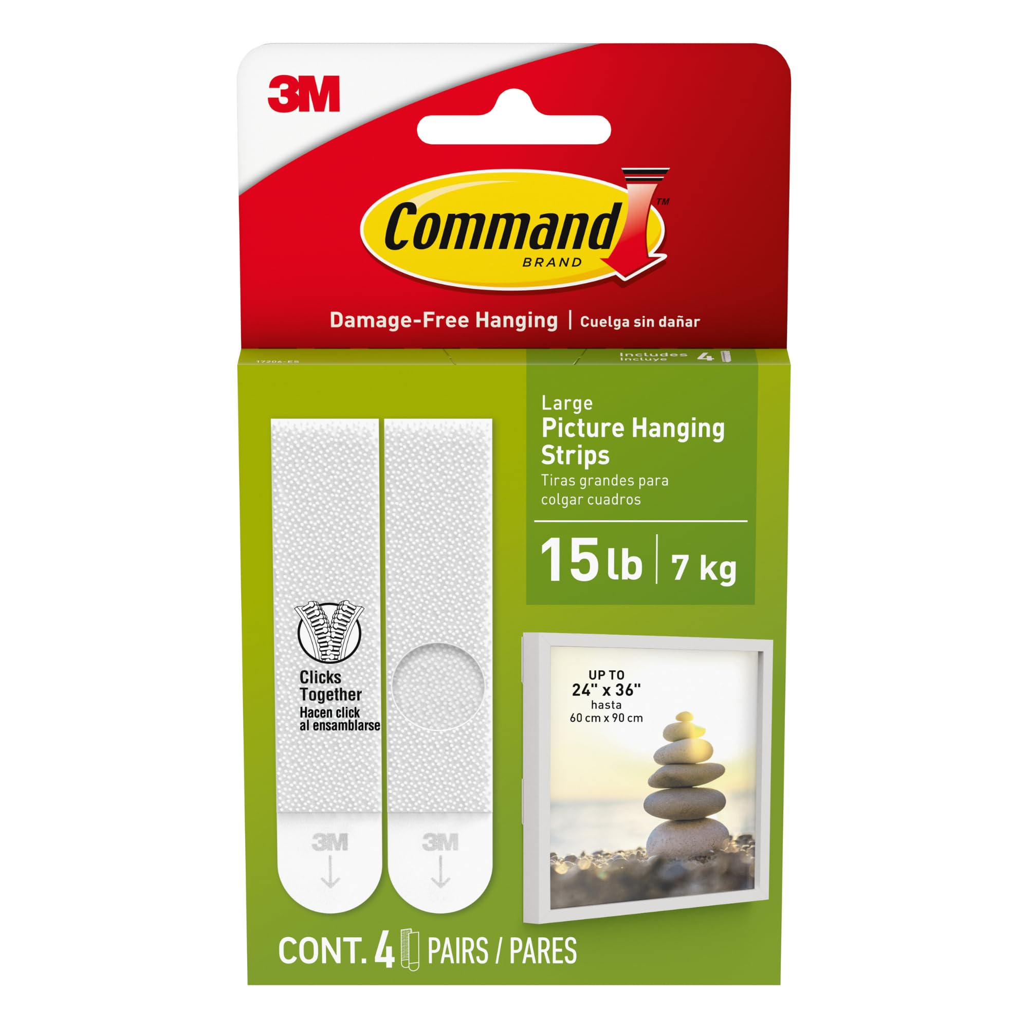 Command Grandes bandes de suspension pour tableaux amovibles, 20 pairs (blanc)