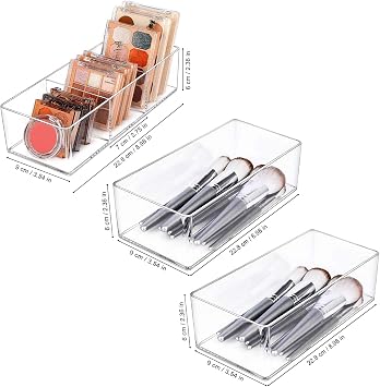 JessLab 2pcs Drawer Organizer (1 Slot) Bundle with Drawer Organizer (3 Slot), Transparent