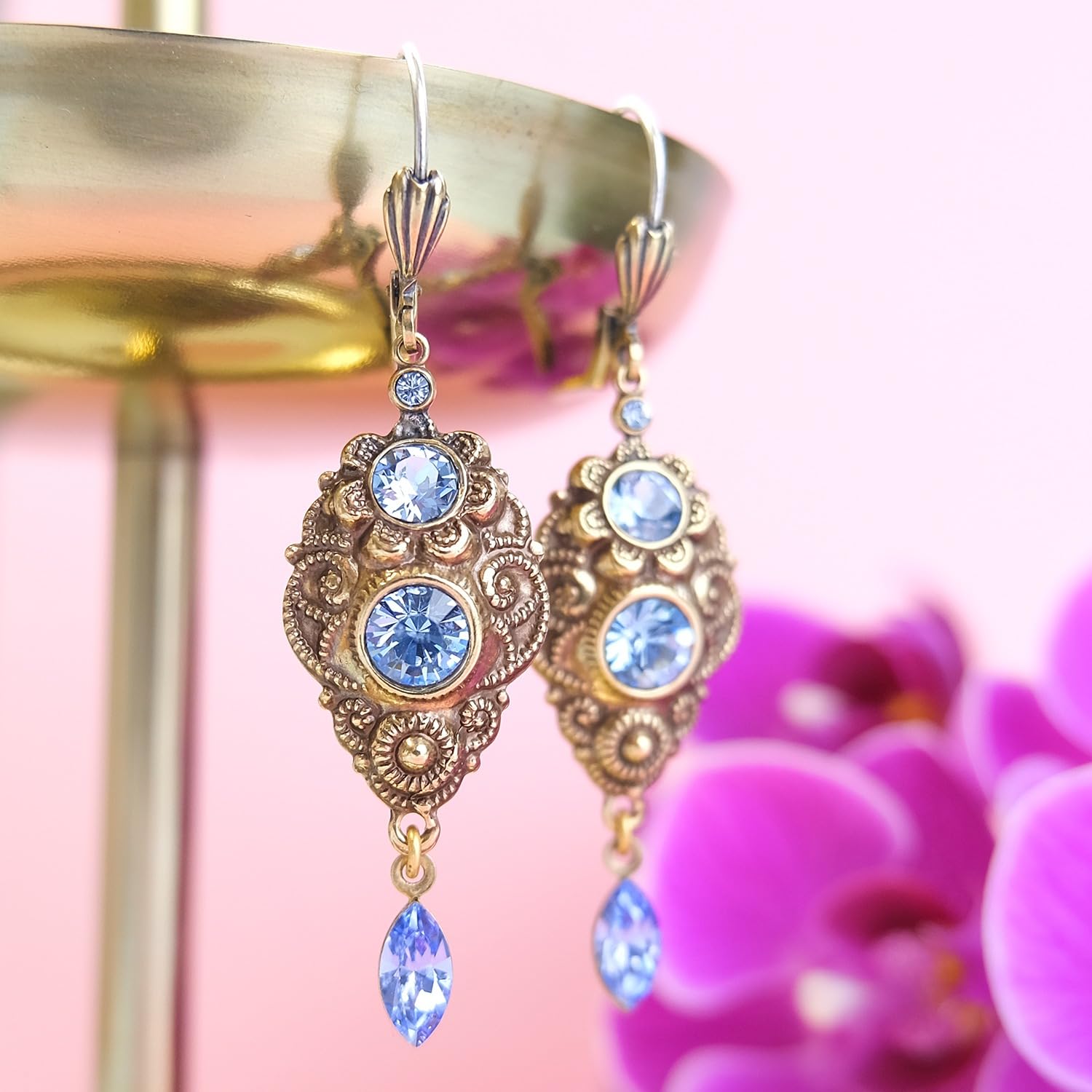 NOBEL SCHMUCK Jugendstil Ohrringe Gold Marken Kristalle Ohrhänger Gold