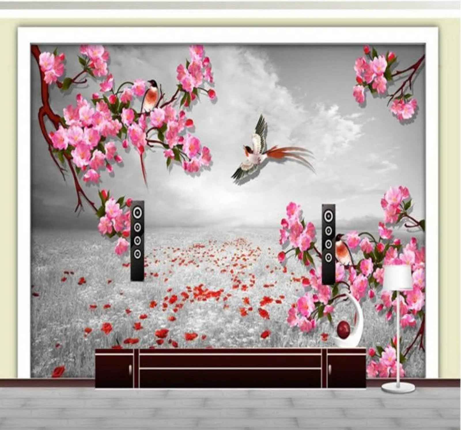 Wallpaper-3D-Xlm 350Cm×256Cm(B×H) Vintage Three Dimensional Aesthetic Elegant Floral And Bird 3D Wallpaper Easy Install Feature Office Living Room Sofa Bedroom Tv Background Wall Decoration-350Cm×256Cm