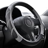 Elantrip Sport Leather Steering Wheel Cover 14 1/2 inch to 15 inch Universal, Padded Soft Grip Breathable for Car Truck SUV Jeep, Anti Slip Odorless Black and Gray