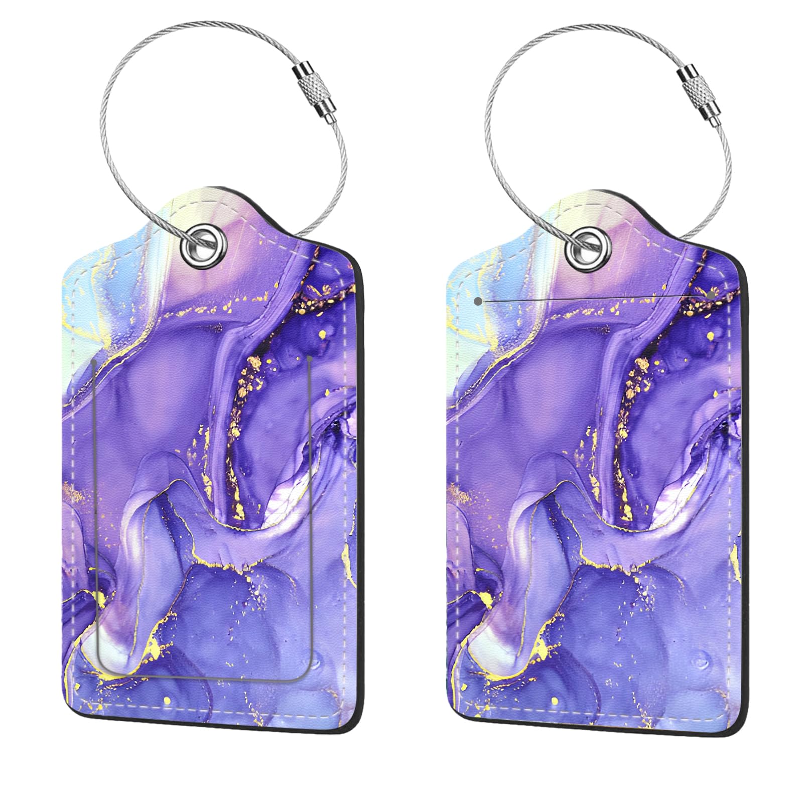 2 Pcs Luggage Tags for Suitcase, Cute Unique PU Leather Travel Bag Tag with Privacy Cover ID Label Address Card and Durable Metal Ring Suitable for